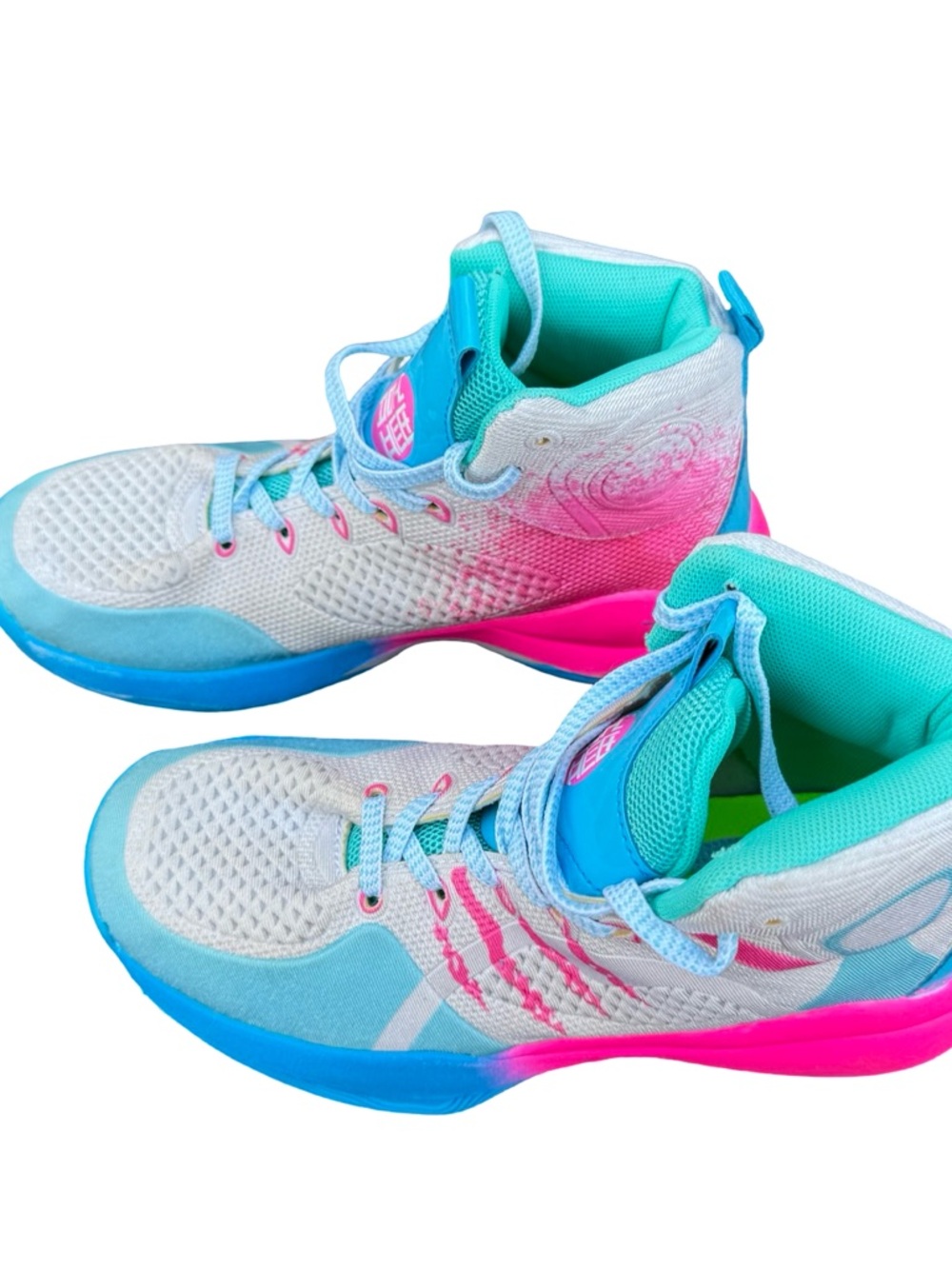 Youth Basketball Shoes Blue Pink Teal High Top Size 7.5 Lightweight